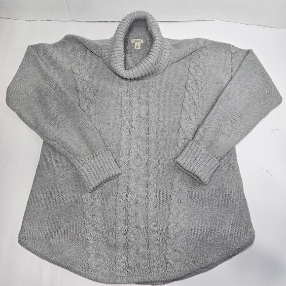 L.L. Bean Gray Cable Knit Turtleneck Sweater - Picture 4 of 11